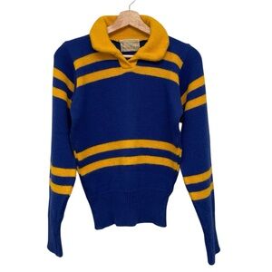 Vintage Debbie Lynn Designs Cheerleading Blue and Yellow Striped Sweater - Small